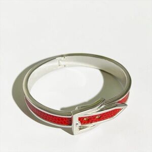 🍭5 for $20🍭 Silver Tone Red Fabric Adjustable Belt Buckle Bracelet CC